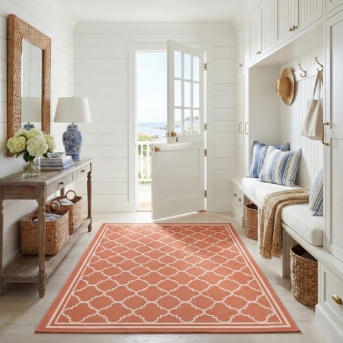 SAFAVIEH Courtyard Collection 5'3" x 7'7" Terracotta / Bone CY6918 Trellis Indoor/ Outdoor Splashproof Easy Scrubbing Patio Backyard Mudroom Area Rug by Unknown