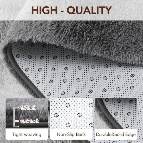 FinRèc Home 5x8 Non-Slip Fluffy Area Rugs for Living Room (Striped Grey) - Image 4