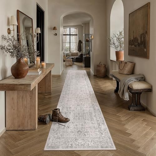 PureCozy Gray Runner Rug 2'6"x10' Vintage Floral - Image 2