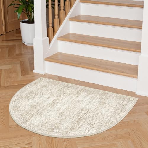 2x3 Half Circle Rug, Small Washable Entryway Rug,Beige - Image 5