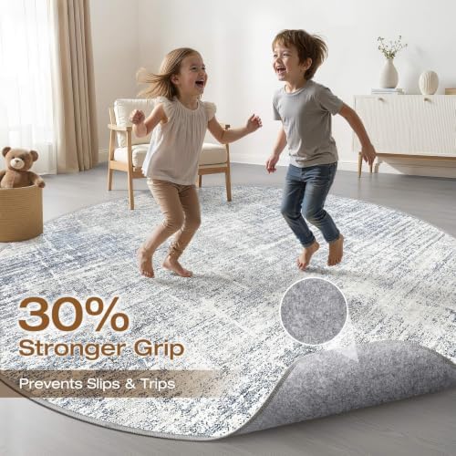 LOONGRUG Round Rug 5x5 Washable Neutral Modern Rug for Living Room Blue - Image 3
