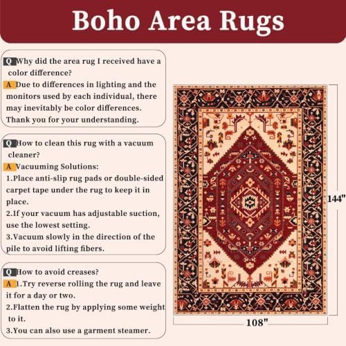 SERISSA 9x12 Washable Non Slip Boho Area Rug for Living Room，Red Black - Image 2
