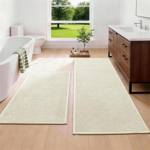 YIHOUSE Long Large Bathroom Rugs Sets 2 Piece, Quick Dry Thin Bath Mat, Non Slip Absorbent Machine Washable, Bath Runner Rug for Tub Sink Home Decor (24"x36" + 24"x59",Beige) by YIHOUSE