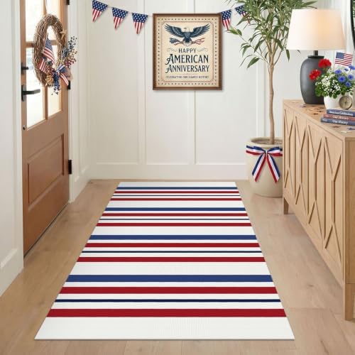 KILOCOCO Patriotic Striped Rug 3x5 ft Washable Woven Rug for Front Door - Image 5