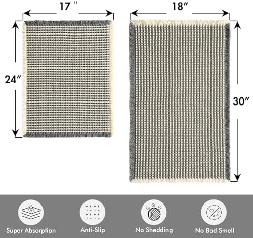 MIULEE Set of 2 Waffle Bathroom Rugs Dark Grey&Yellow 17"x24"+18"x30" - Image 2