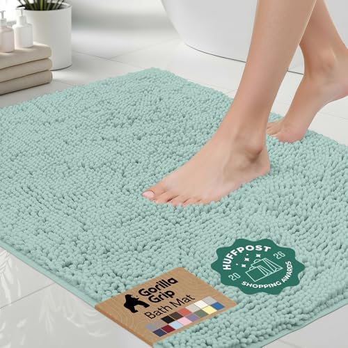 GORILLA GRIP Bath Rug Mat for Bathroom, Absorbent Chenille, 24x17 Sea Blue by GorillaGrip