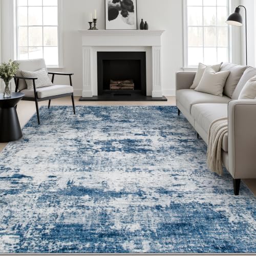 8x10 Area Rug Living Room: Modern Washable Indoor Soft Carpet Blue by FXRHLP