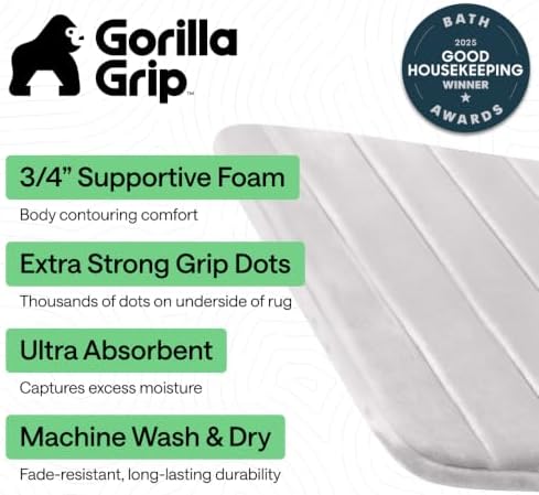 GORILLA GRIP Absorbent Memory Foam Bath and Shower Mat, 42x24 Light Gray - Image 2