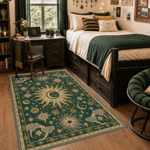 Vacuum-Friendly, 3x5 Washable Area Rug, Green Gold Yellow by meejou