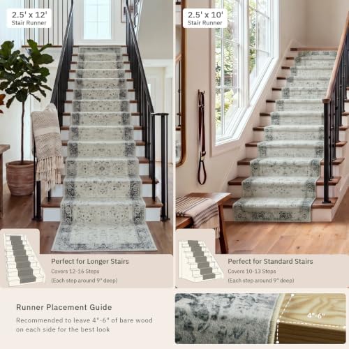 Morebes Vintage Rugs Runners for Hallways 12ft, Washable Long Kitchen Runner Rug Non-Slip, Soft Gray Distressed Indoor Floor Carpet for Entryway Laundry Room Office Foyer(2.5x12, Gray) - Image 4