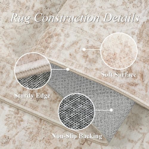 Washable 6x9 Bedroom Non-Slip Area Rug Vintage Beige Large Carpet - Image 7