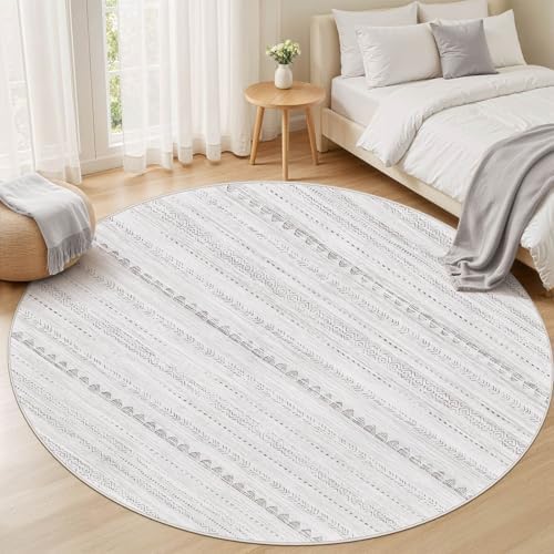 Nakagishi Round Rug Boho Area Rugs: 6x6 Washable Large Circle Neutral Soft Stain Resistant Non-Slip Carpet for Women Aged 25-45 Farmhouse Decor Enthusiasts - Living Room Bedroom Dining Room Nursery - Image 5