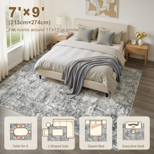 kakania Washable 7x9 Area Rug for Living Room: Abstract Modern Home Decor - Image 2