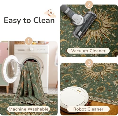 Vacuum-Friendly, 9x12 Washable Area Rug, Green Brown - Image 6
