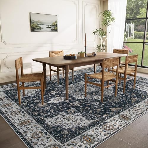 Area Rug 8x10 Washable Rug, Vintage Boho Medallion Rugs Non-Slip Soft Low Pile Large Distressed Rug Indoor Retro Carpet for Living Room Bedroom Dining Room Home Office (Vintage Black, 8'x10') - Image 3