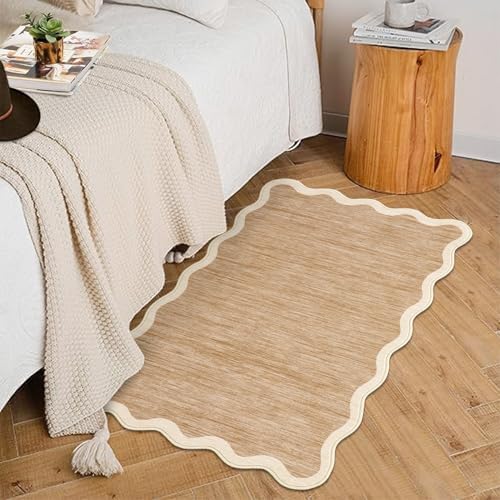GarveeHome Scalloped Washable Rug 2x3 Kitchen Rugs Non Slip, Light Brown by GarveeHome