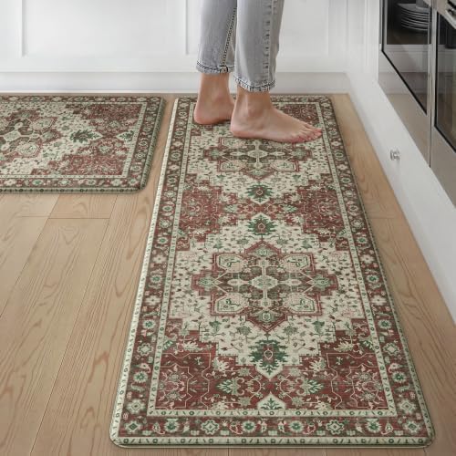 GENIMO Christmas Kitchen Mats for Floor, Anti Fatigue Mats 2PCS,Red by GENIMO
