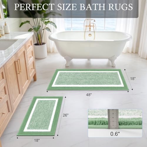 Pauwer Bathroom Rugs Sets 2 Piece, Plush Non Slip Bath Mats, Green - Image 2