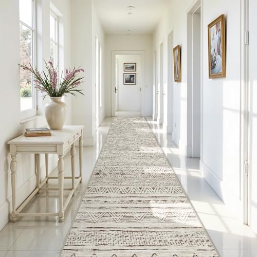 Ksrau 3x20 Runner Rug Washable Moroccan: Non Slip Hallway Floor Mat Beige - Image 2