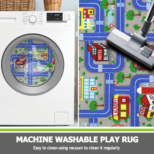 Capslpad Blue Car Road Kid Rug Carpet Playmat for Playoom Traffic Road Kids Play Mat for Toddler Non Slip Washable City Map Race Track Carpet Rug for Kids Room Playroom Classroom Decor,6.6'x9.8' - Image 5
