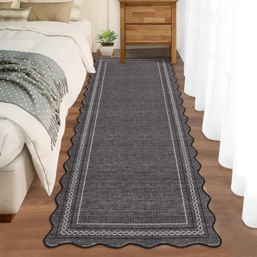GarveeHome Scalloped Washable Runner Rug 2x8 Entry Rug Non Slip, Black - Image 3
