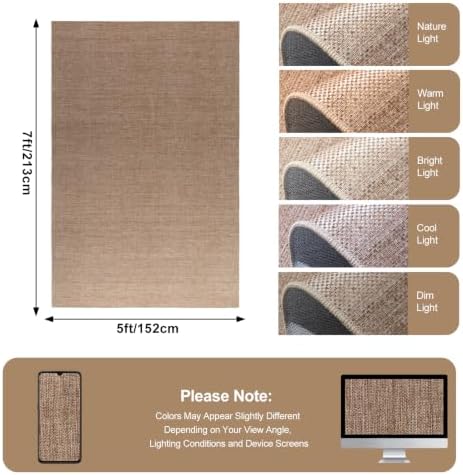5×7 Easy Jute Rug Washable Rugs Low Pile Outdoor Indoor Farmhouse Neutral Non Slip Rug Modern Carpet Door Mat for Backyard Bedroom Kitchen Porch Patio Nature - Image 2