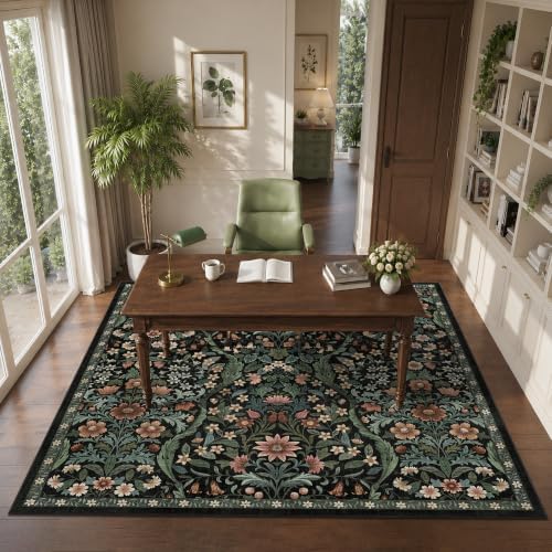 5x5 Square Rug Floral Washable Rugs Living Room Indoor Carpet - Image 4