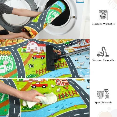 Car Rug Play Mat for Kids Toy Cars, 8' x 10' Town Country Barn Track Rug - Image 5