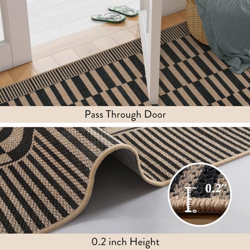 Lahome Striped Outdoor Patio Rug 5x7, Black Washable Rug for Living Room - Image 5