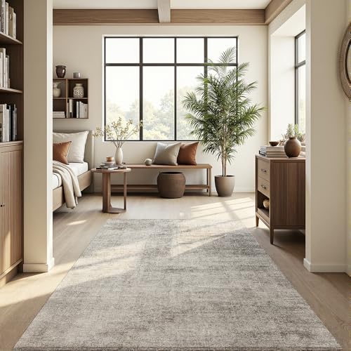 4x6 Beige Washable Area Rug for Living Room, Vintage Print Carpet by Unknown