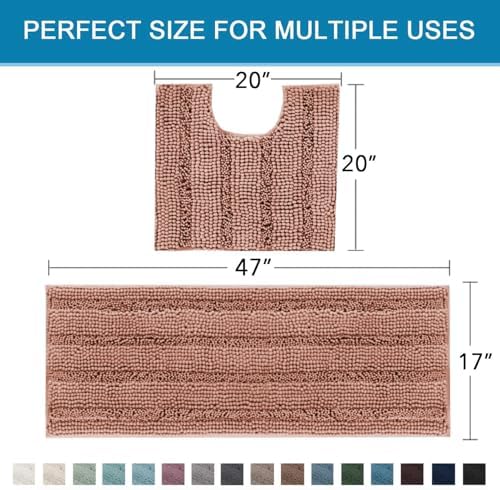 H.VERSAILTEX Bathroom Rugs Bath Rug Set 2 Piece Bathroom Contour Rug Toilet Mat Non Slip Contour Bath Rug Ultra Thick Water Absorbent Striped Bath Mats Washable(47" x 17" Plus 20" x 20" U, Muted Clay) - Image 2