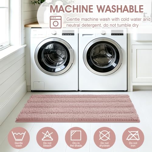 Striped Dusty Pink Bathroom Rug Set 3 Pieces Ultra Soft, Non Slip Chenille Bath Carpet, Absorbent Plush Shaggy Bath Mats for Bathroom, Toilet, Bedroom, Kitchen - Image 6