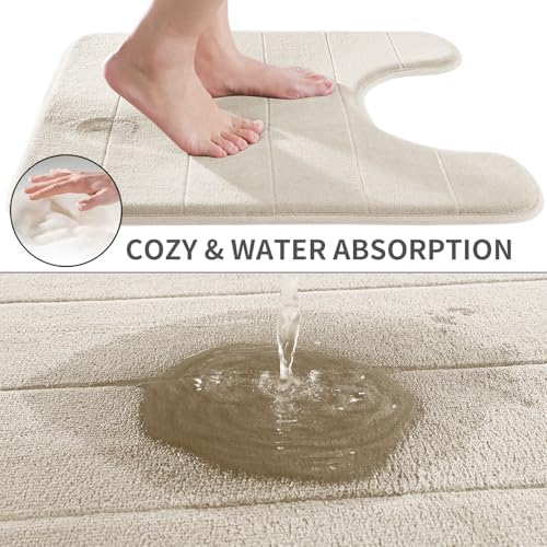 Yimobra Memory Foam Toilet Bath Mat U-Shaped, Soft and Comfortable, Super Water Absorption, Non-Slip, Thick, Machine Wash and Easier to Dry for Bathroom Commode Contour Rug, 24 X 24 Inches, Cream - Image 3