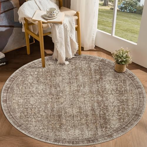 Sasttie Round Rug 6ft, Ultra-Soft Washable Rug for Living Room, Dark Brown by SASTTIE