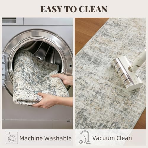 2'x8' Grey Beige Runner Rug, Washable Carpet - Image 5