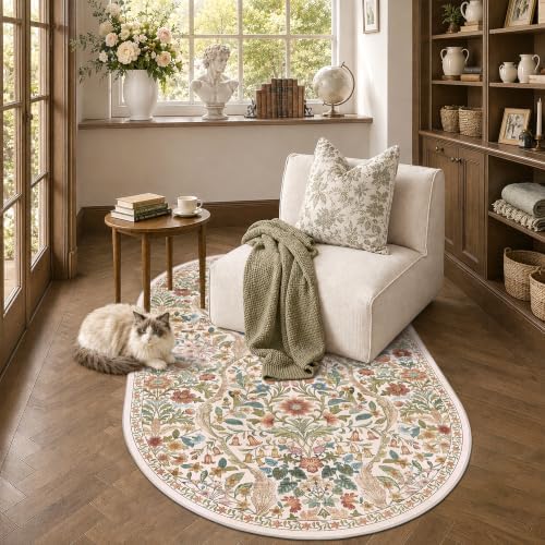 3x5 Oval Rug Washable Floral Print Rug Non-Slip Indoor Carpet by NakedCloud