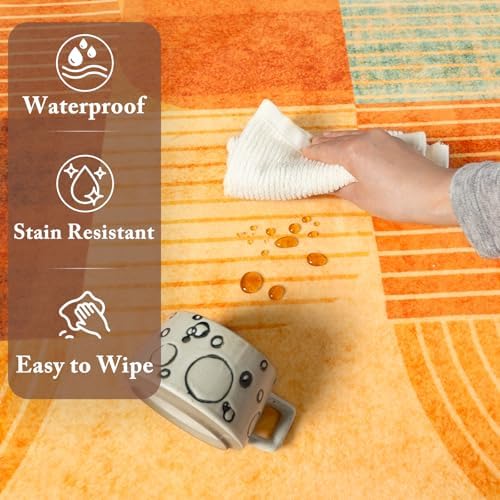 Washable Hallway Runner Rug, Non Slip Kitchen Rugs, Orange 2.7x8 Ft - Image 5