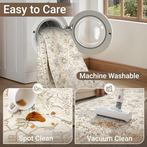 befbee 2x3 Washable Rugs, Entryway Non Slip Stain Resistant Beige Rug - Image 5