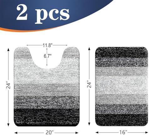 OLANLY Micorfiber Bathroom Rug Set 2 Piece, Soft Absorbent Bath Mats, Black - Image 2