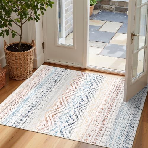 Miukiki 2x3 Entryway Rug Washable Non Slip Moroccan Area Rugs Multi by Miukiki