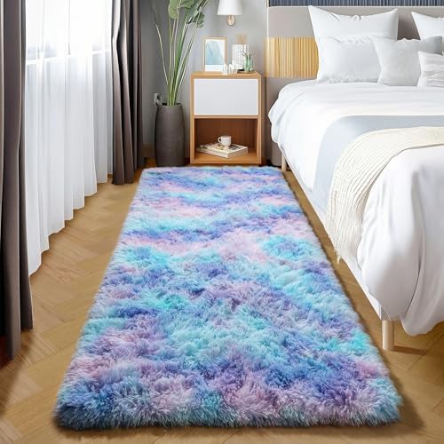 Rainbow Runner Rugs for Girls Bedroom Living Room, Fluffy 2x6 Soft Area Rug by ONASAR