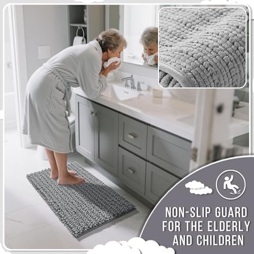 Yimobra Bathroom Runner Rug 70x24 Inch - Extra Long Non Slip Chenille Bath Mat, Soft & Absorbent, Machine Washable Shaggy Hallway Carpet for Vanity Tub Shower, Gray Home Decor Accessories - Image 6