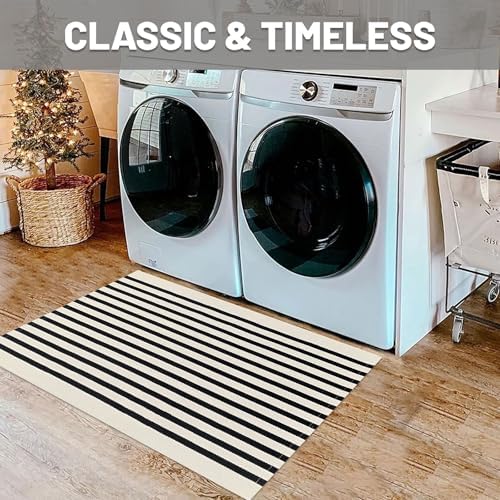 IOHOUZE 2x3 Striped Outdoor Door Mat, Washable Porch Rug, Black Beige - Image 4