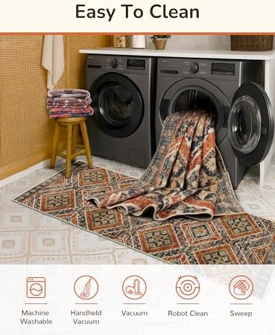 BESTSWEETIE 9'x12' Washable Area Rug for Living Room Bedroom Orange/Brown - Image 3
