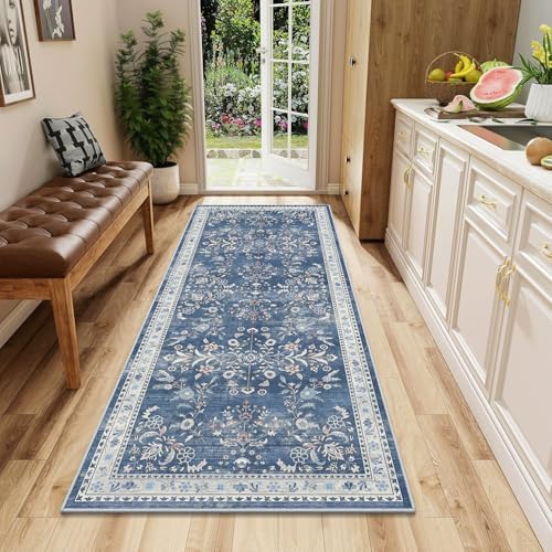 Yamaziot 2x5 Washable Hallway Runner Rug Non Slip Floral Carpet, Blue - Image 3