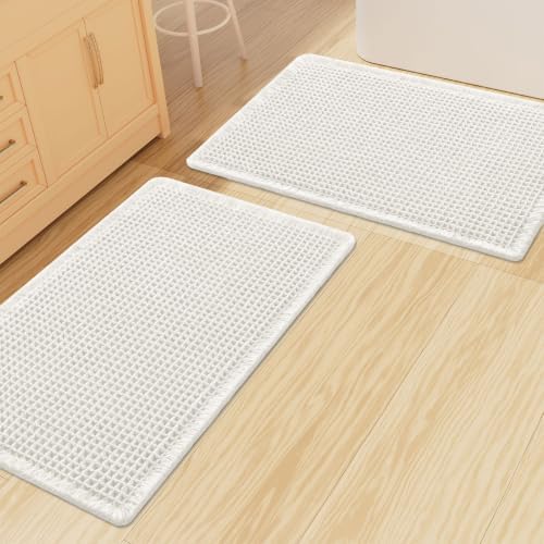 Smiry Waffle Bathroom Rugs Sets 2 Piece (30x20+30x20, White) by Smiry