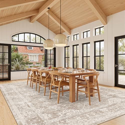 Madane Living Room 10x14 Area Rugs, Washable Soft Neutral Rug Brown/Sand - Image 2