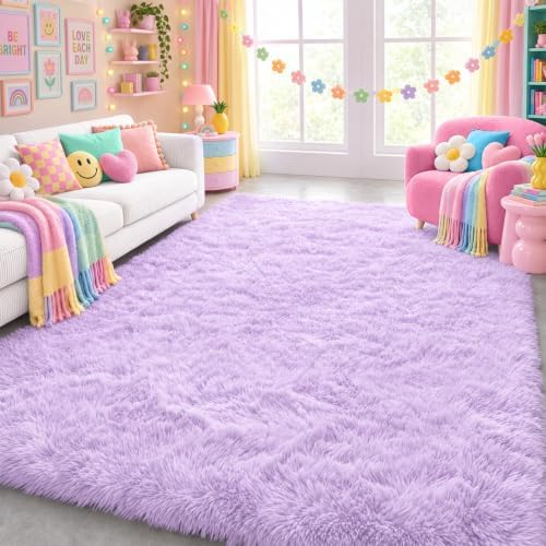 Purple Area Rugs for Girls Bedroom Living Room, Fluffy 4x6 Bedside Shag Rug by ONASAR