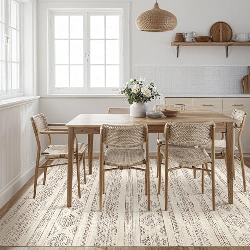 Tortania Area Rug Living Room Rugs - 10x14 Washable Large Soft Neutral Boho Moroccan Bohemian Farmhouse Rug Indoor Floor Carpet for Bedroom Under Dining Table Home Office Decor - Brown - Image 6