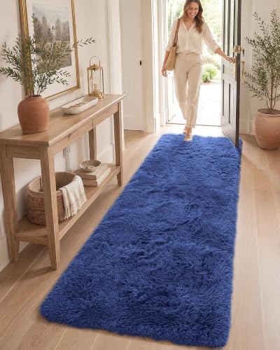 OLANLY 2x6 Machine Washable Runner Rugs for Hallway, Soft Fluffy Shaggy Bedside Rugs for Bedroom, Living Room, Indoor Floor Carpet for Kids Girls Boys, Nursery Rooms, Home Decor Aesthetic, Navy Blue - Image 3